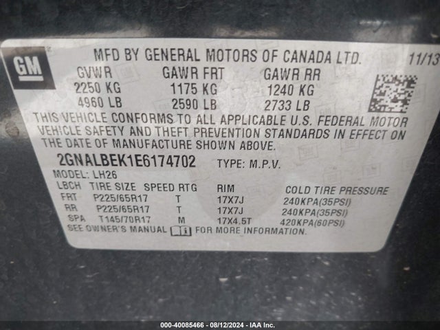 Chevrolet EQUINOX 1LT 2014 2GNALBEK1E6174702 Image 9