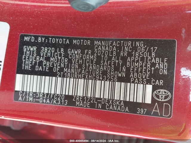Toyota COROLLA SE 2017 2T1BURHEXHC943256 Image 9