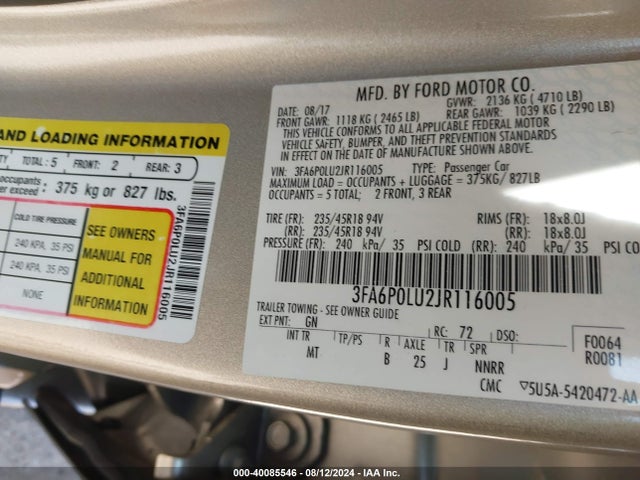 Ford Fusion Hybrid Se 2018 3FA6P0LU2JR116005 Image 9