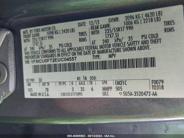 Ford ESCAPE S 2014 1FMCU0F72EUC04557 Image 9