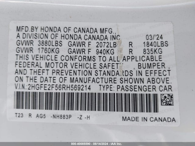 Honda k20c2 2024 2HGFE2F56RH569214 Image 26