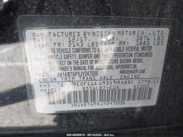 Nissan SENTRA S 2018 3N1AB7APXJY247006 Image 9