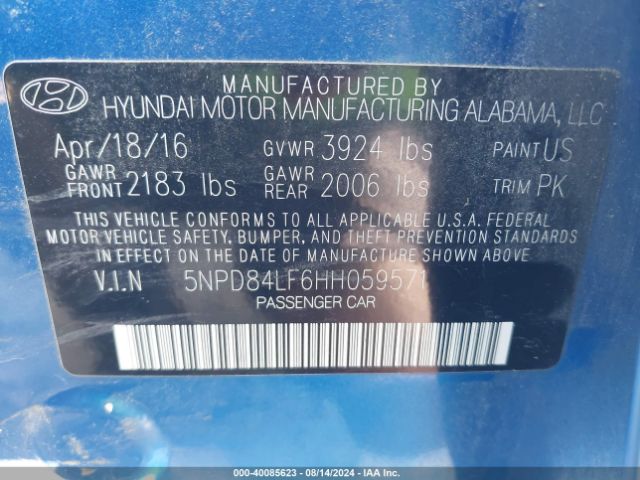 5NPD84LF6HH059571 Hyundai Elantra Se/value/limited