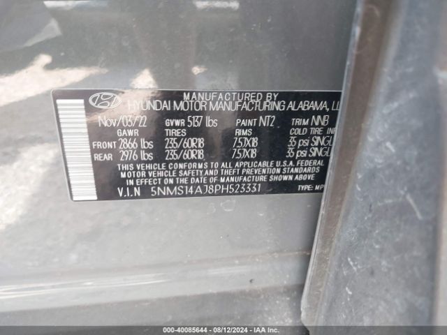 5NMS14AJ8PH523331 Hyundai Santa Fe Se