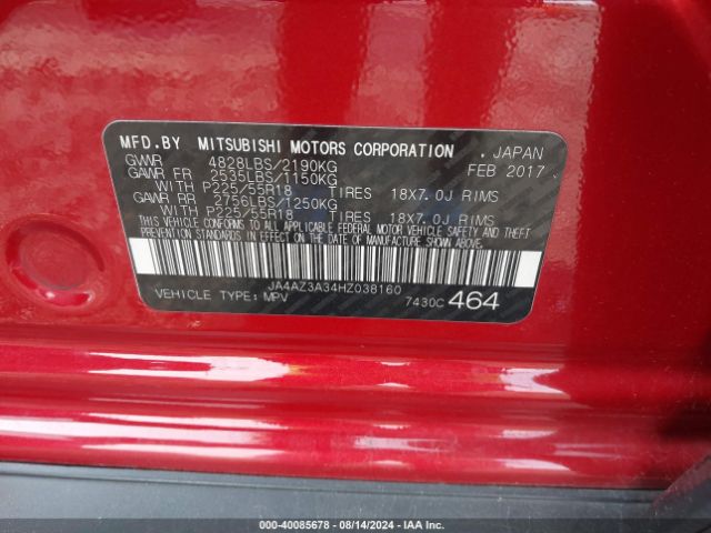 JA4AZ3A34HZ038160 Mitsubishi Outlander Se/sel