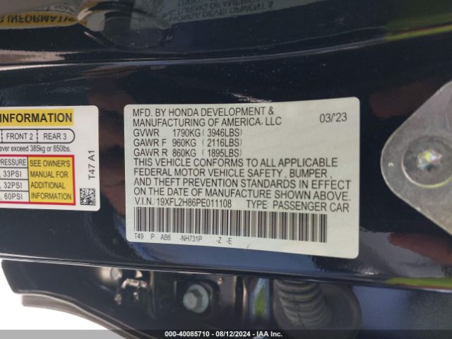 19XFL2H86PE011108 Honda Civic Sport