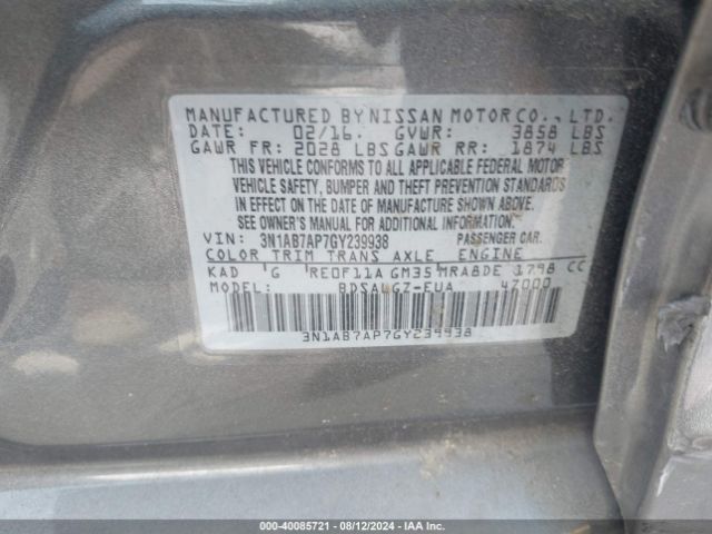 3N1AB7AP7GY239938 Nissan SENTRA SL
