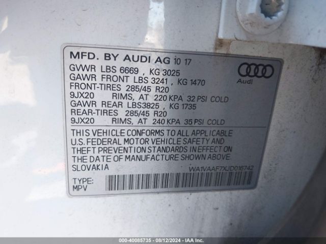 WA1VAAF7XJD016742 Audi Q7 3.0t Premium