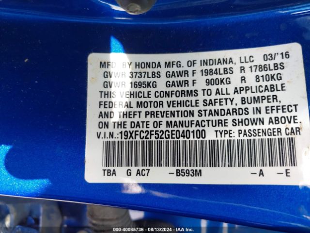 19XFC2F52GE040100 Honda Civic Lx