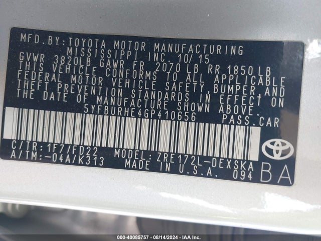 Toyota Corolla S Plus 2016 5YFBURHE4GP410656 Image 9