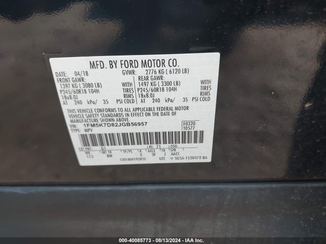 Ford EXPLORER XLT 2018 1FM5K7D82JGB56957 Image 9