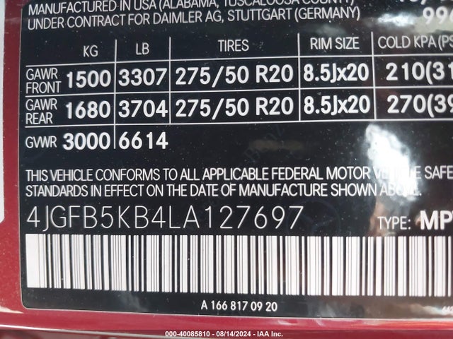 4JGFB5KB4LA127697 Mercedes-Benz Gle 450 4matic