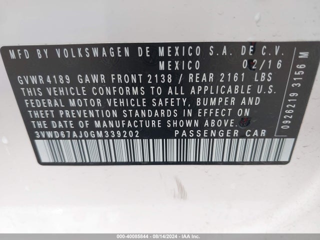 3VWD67AJ0GM339202 Volkswagen Jetta 1.4t Se