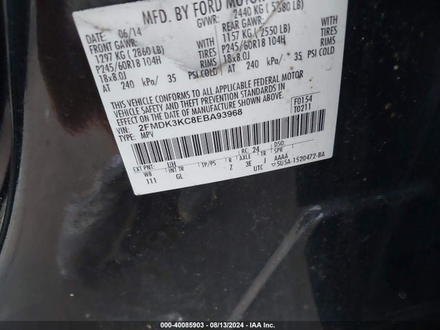 2FMDK3KC8EBA93968 Ford Edge Limited