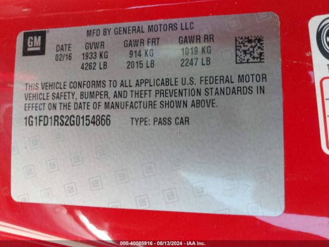 1G1FD1RS2G0154866 Chevrolet Camaro 2lt