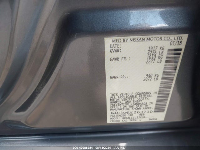 Nissan Altima 2.5 Sv 2018 1N4AL3AP8JC263710 Image 9