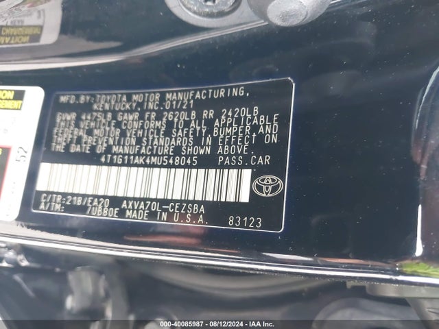 Toyota CAMRY SE 2021 4T1G11AK4MU548045 Image 9