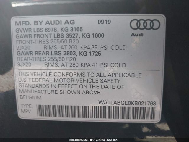 WA1LABGE0KB021763 Audi E-tron Premium Plus