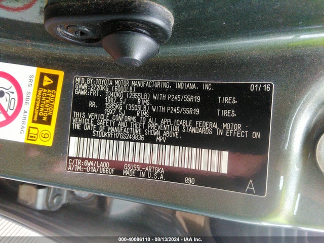 5TDDKRFH7GS249836 Toyota Highlander Limited V6