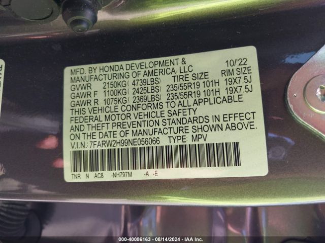 7FARW2H99NE056066 Honda Cr-v Awd Touring