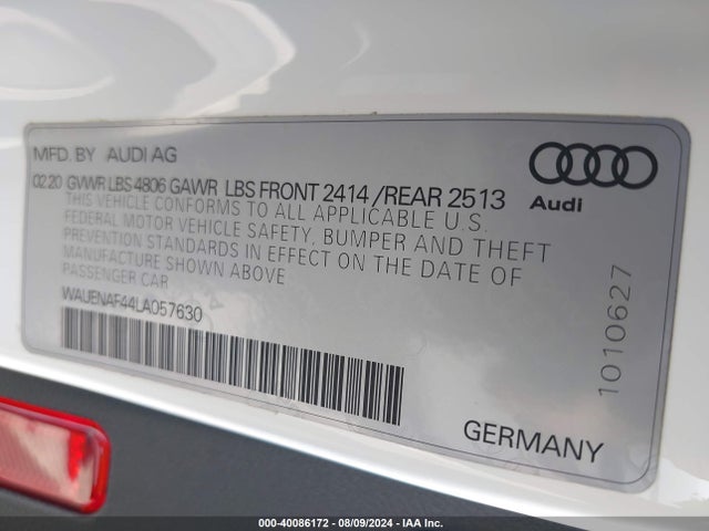 WAUENAF44LA057630 Audi A4 Premium Plus 45 Tfsi Quattro S Tronic