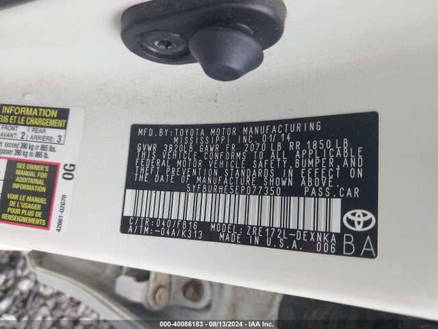 Toyota COROLLA LE 2014 5YFBURHE5EP077350 Image 9