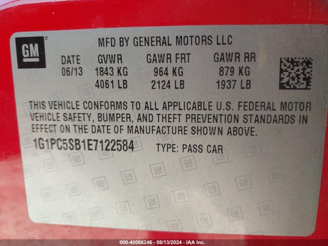 Chevrolet Cruze 1lt Auto 2014 1G1PC5SB1E7122584 Image 9
