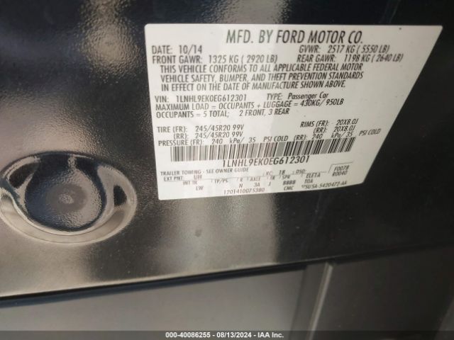 1LNHL9EK0EG612301 Lincoln MKS