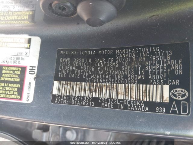 2T1BURHE2EC060599 Toyota Corolla S Plus