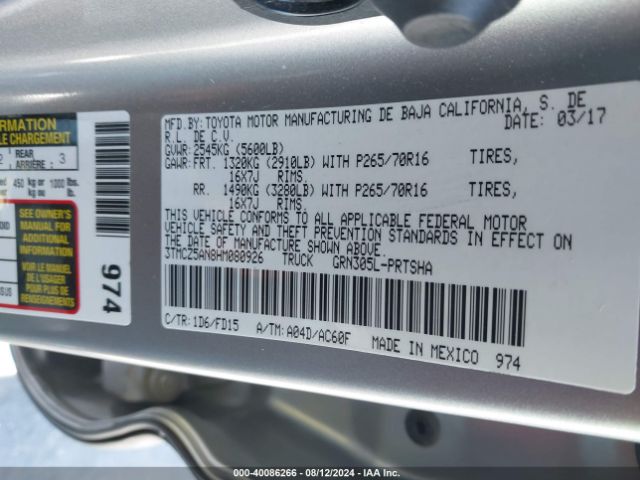 3TMCZ5AN8HM080926 Toyota Tacoma Trd Off Road