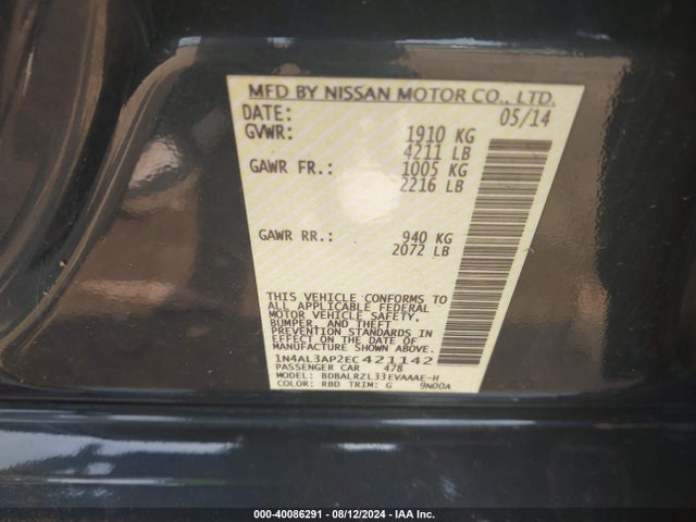 Nissan Altima 2.5 S 2014 1N4AL3AP2EC421142 Image 9