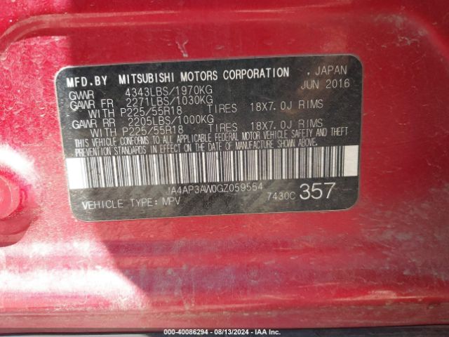 JA4AP3AW0GZ059554 Mitsubishi Outlander Sport 2.4 Se