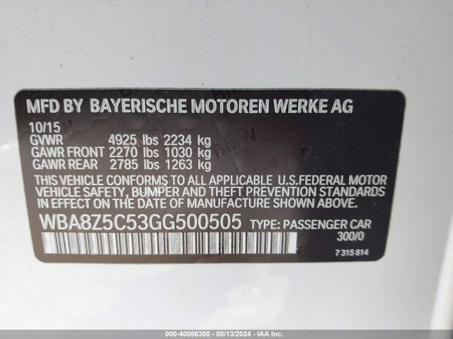 WBA8Z5C53GG500505 BMW 328i Gran Turismo Xdrive
