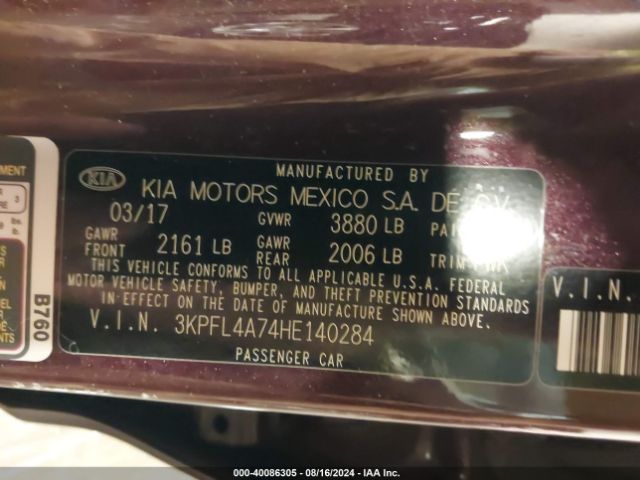 3KPFL4A74HE140284 KIA FORTE LX