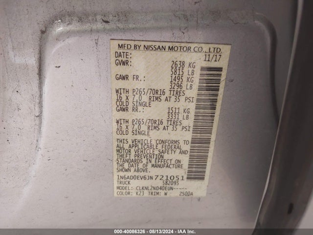 Nissan Frontier Sv V6 2018 1N6AD0EV6JN721051 Image 9