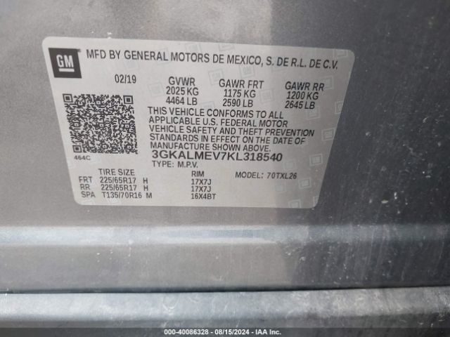 3GKALMEV7KL318540 GMC Terrain Sle