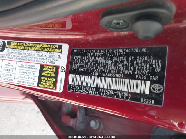 Toyota CAMRY SE 2018 4T1B11HK2JU551621 Image 9