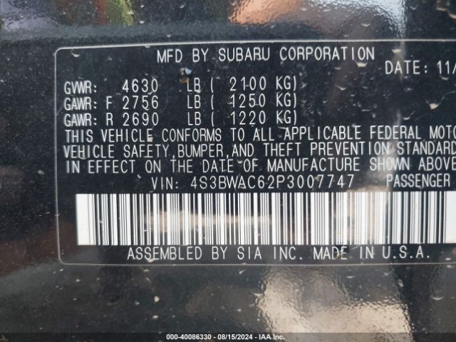 4S3BWAC62P3007747 Subaru Legacy Premium