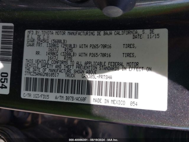 3TMCZ5AN6GM010517 Toyota Tacoma Trd Off Road