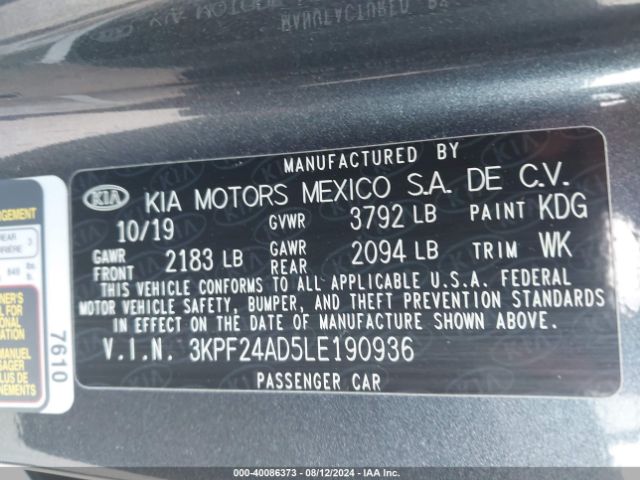 3KPF24AD5LE190936 KIA Forte Lxs