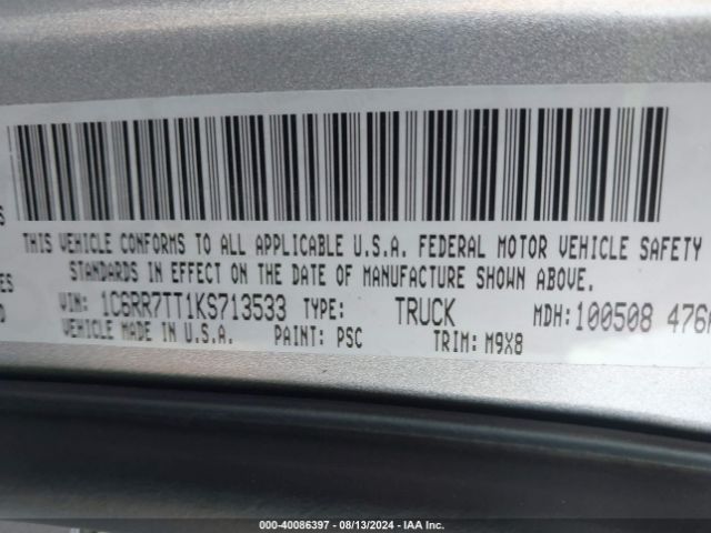1C6RR7TT1KS713533 RAM 1500 Classic Big Horn  4x4 6'4 Box