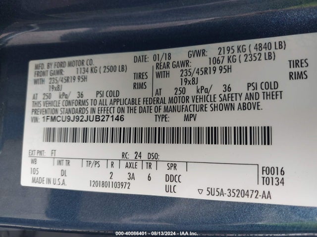 Ford Escape Titanium 2018 1FMCU9J92JUB27146 Image 9