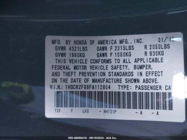 Honda Accord Ex-l 2015 1HGCR2F86FA112804 Image 9