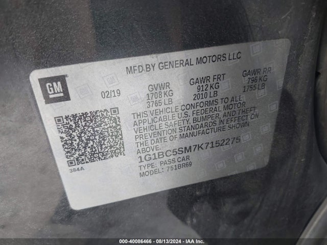 1G1BC5SM7K7152275 Chevrolet CRUZE LS