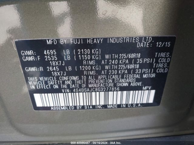 4S4BSAJC8G3277856 Subaru Outback 2.5i Limited