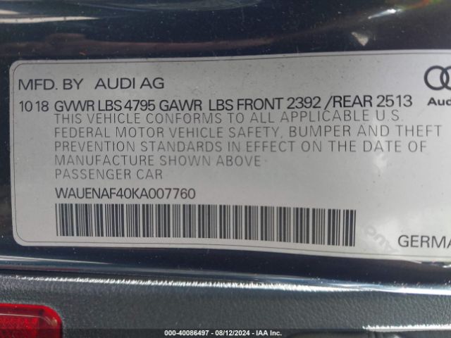 WAUENAF40KA007760 Audi A4 45 Premium