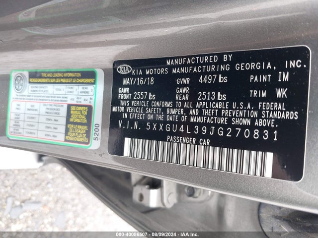 KIA OPTIMA EX 2018 5XXGU4L39JG270831 Image 9