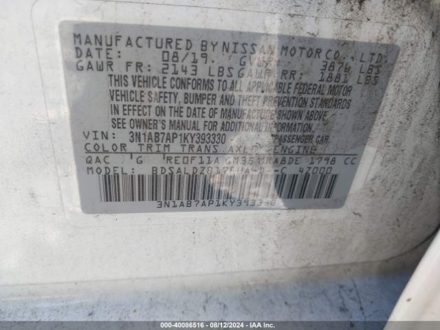 3N1AB7AP1KY393330 Nissan SENTRA SV
