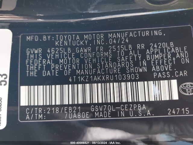 4T1KZ1AKXRU103903 Toyota Camry Trd V6