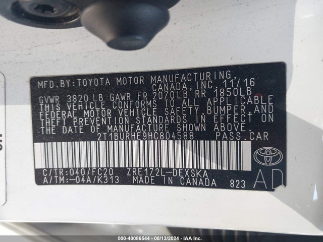 Toyota COROLLA SE 2017 2T1BURHE9HC804588 Image 9
